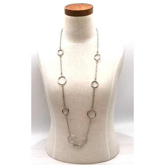 Vintage Long Silver Tone Circle Link Necklace - Picture 1 of 2